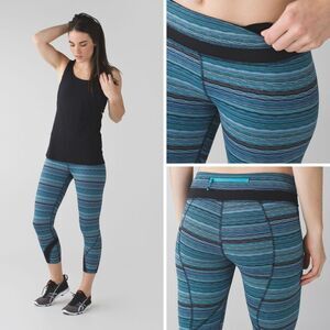 LULULEMON | Inspire Crop II blue wavy stripe pattern leggings | Women's size 4